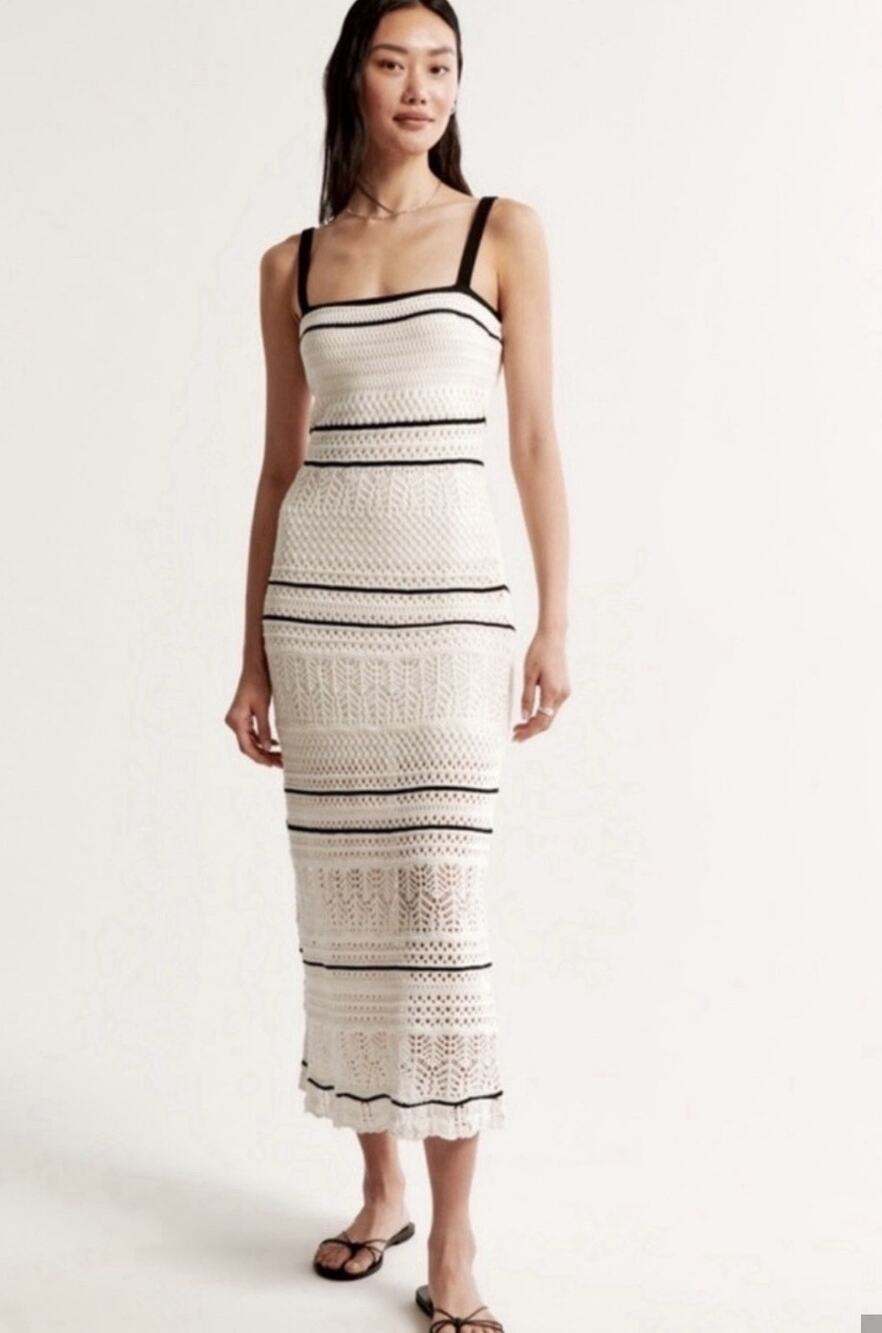 Abercrombie And Fitch Crochet MIDI Dress Size Medium With Black Trim (AQ10)